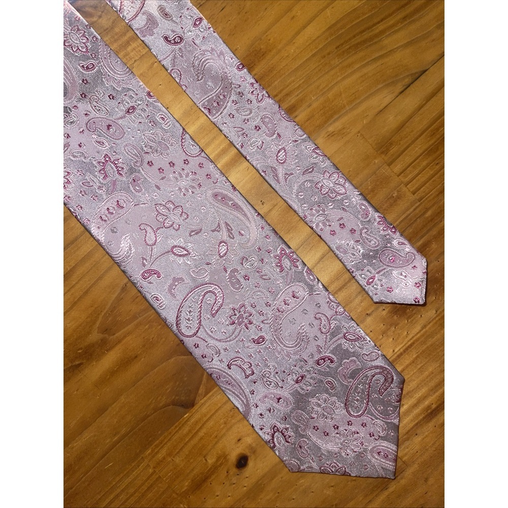 Geoffrey Beene Neck Tie Men Metallic Pink Paisley Wedding Business Resort Dinner